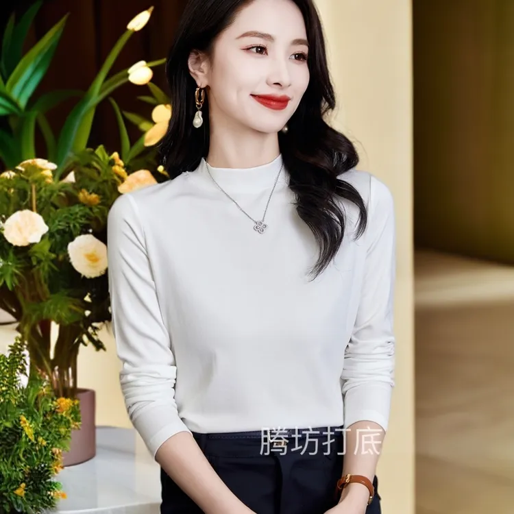 【磨毛加绒】秋冬保暖气质百搭修身显瘦简约时尚纯色长袖打底衫9585