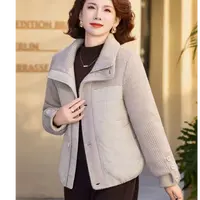 洋气妈妈装冬季拼接款米色棉服显白显年轻网红加棉外套百搭遮肉