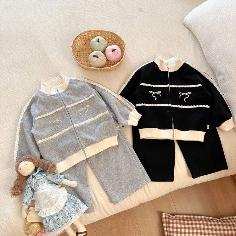 【蝴蝶结套装】春季儿童外套休闲套装女童洋气两件套运动童装科学