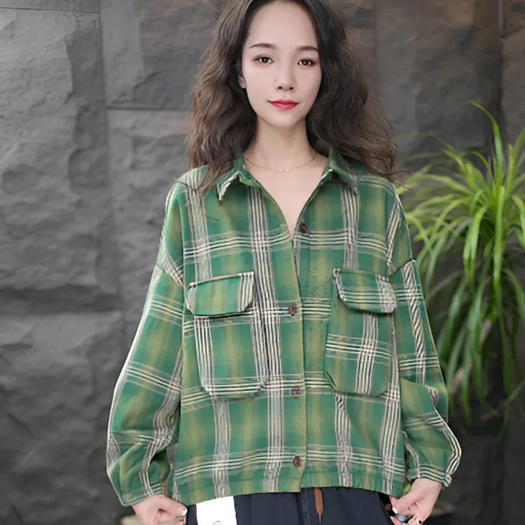 JJ【加绒】厚款薄款女防风拼色短款短外套春季格纹春秋格子印宽松