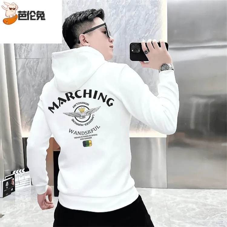 欧洲站网红潮牌连帽卫衣男士秋冬季加绒高端重磅休闲长袖男装外套