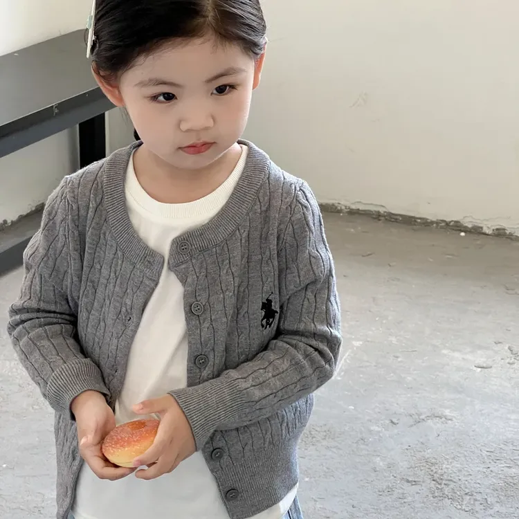 儿童开衫外套男女童秋冬亲子装刺绣针织毛衣麻花女宝宝百搭上衣潮