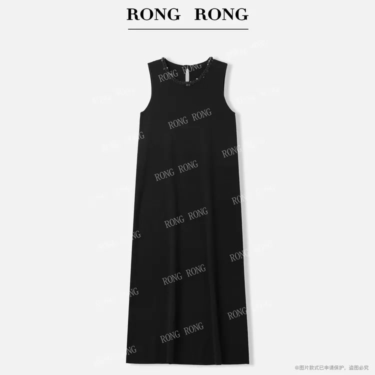 溶溶【星光夜澜】RONGRONG 绵羊毛山羊绒钉珠收腰无袖连衣裙25163