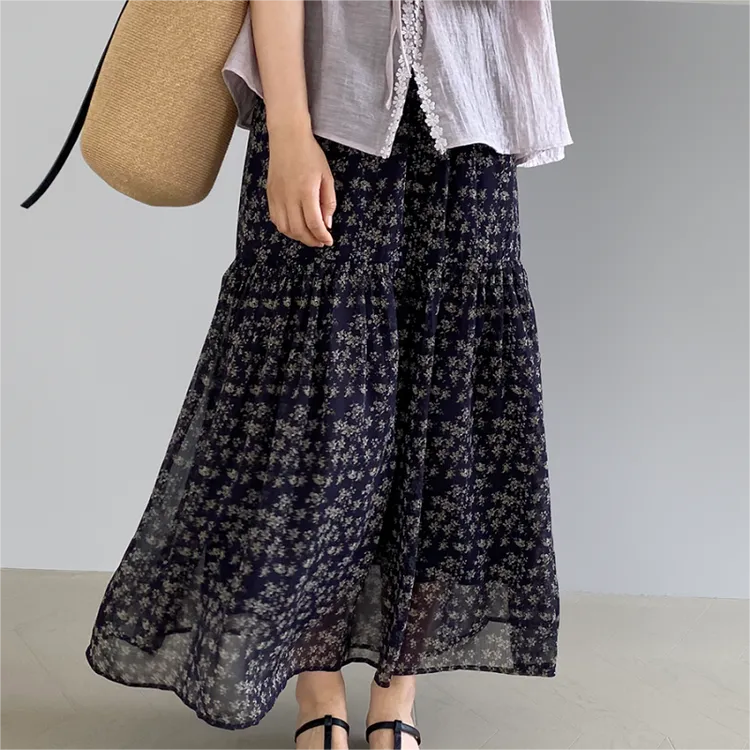 2025夏日松茶慵懒感韩系百搭碎花半身裙女高腰显瘦A字长裙夏