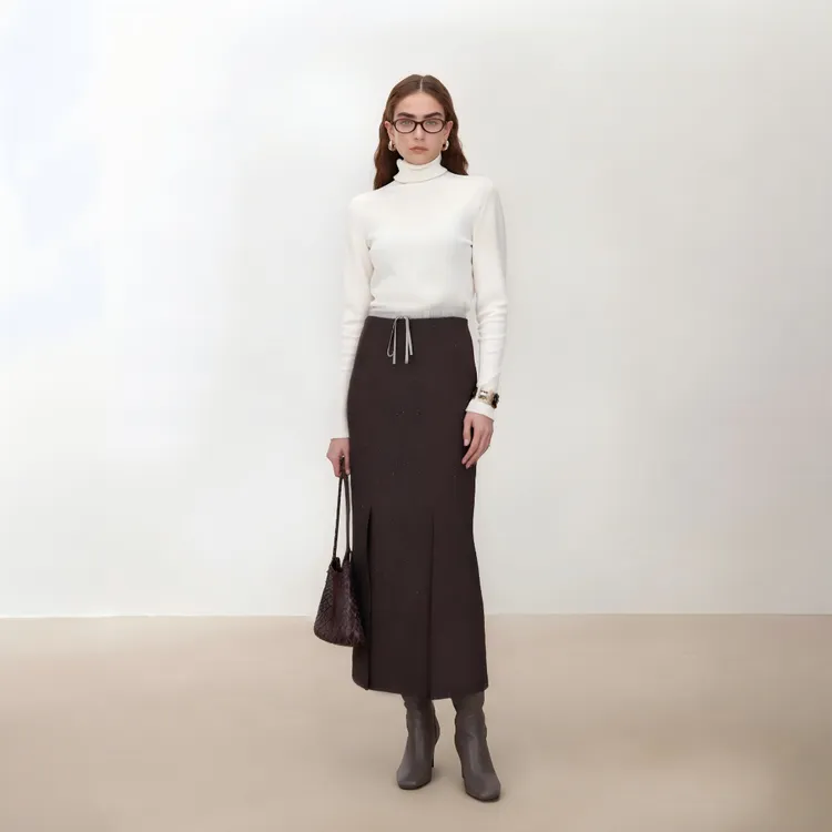 LYNEE【抹茶摩卡半裙】撞色腰头羊毛半裙 LGD2FAW173