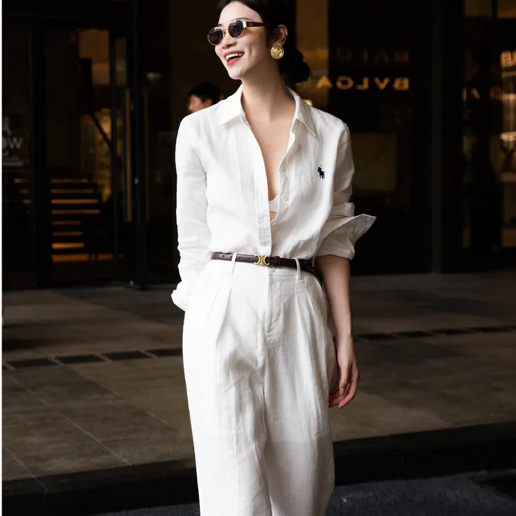 白色薄款长袖衬衫女春夏季2025新款衬衣设计感小众宽松显瘦上衣潮