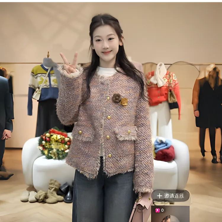 【闵笑一】紫烟 小香风流苏边短外套女冬季加厚高级感羽绒服