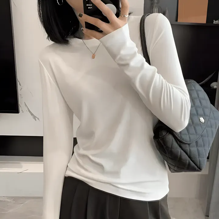 秋季新款长袖打底衫T恤女百搭纯色圆领修身显瘦女士秋冬上衣2802