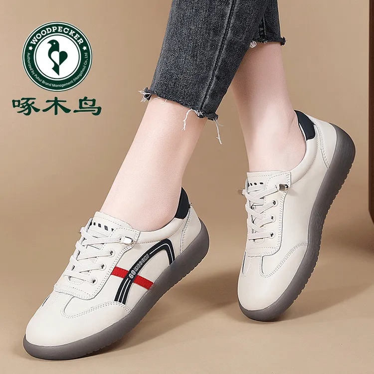 啄木鸟大牌正品韩版舒适皮面板鞋2025春季新款休闲运动鞋网鞋