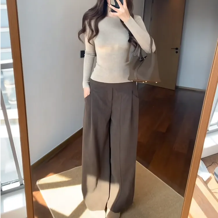 布姿尚品秋冬厚款韩系磨毛女糯感休闲中腰宽松2025年流行网红女裤
