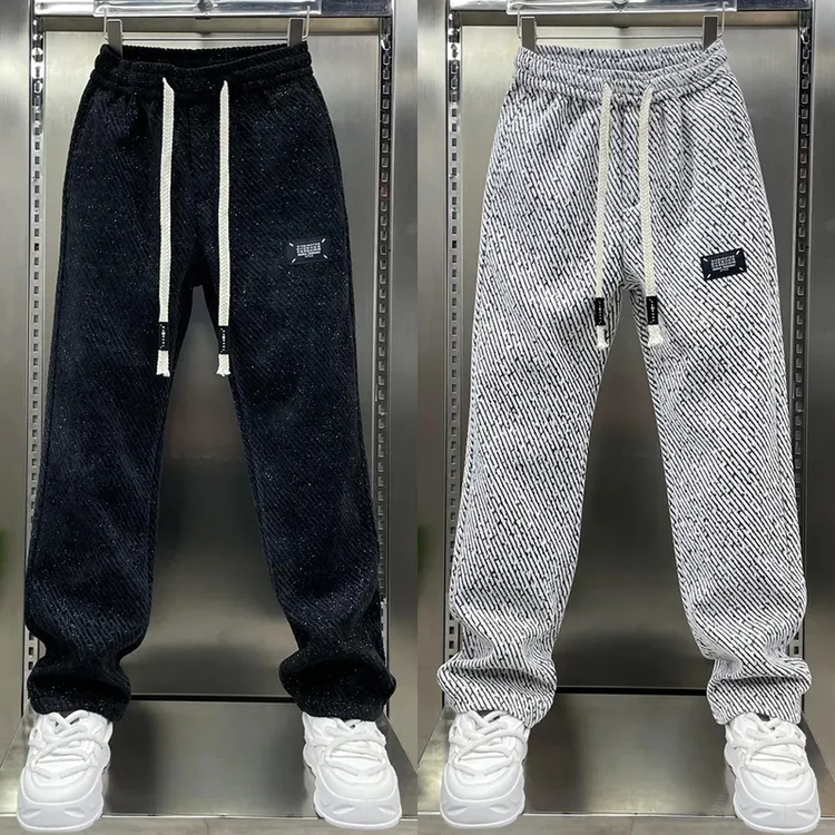 特大码300斤潮牌针织提花男士休闲裤秋冬新款高档直筒裤长裤子潮2