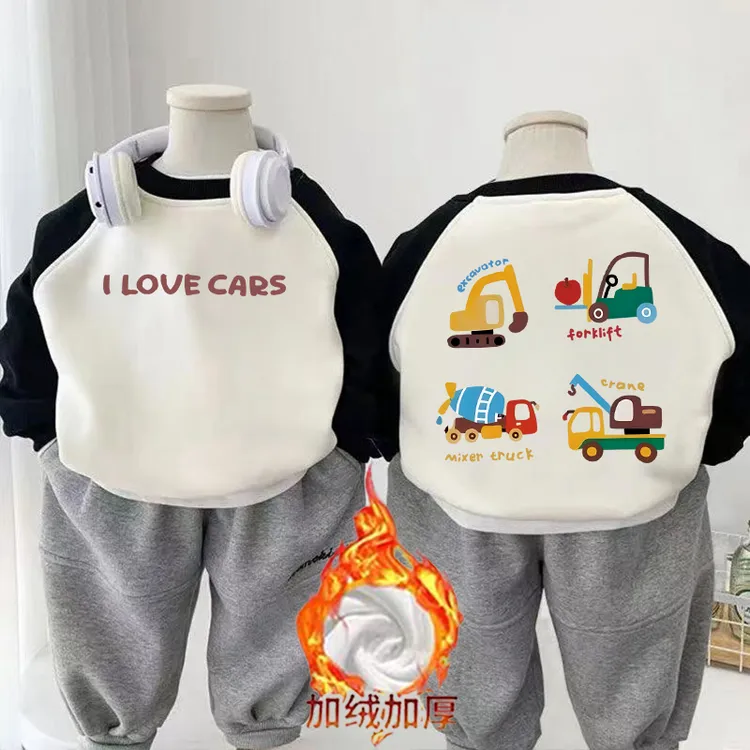 男童卫衣圆领打底衫儿童加绒秋冬加厚卫衣中小童男孩洋气外穿上衣