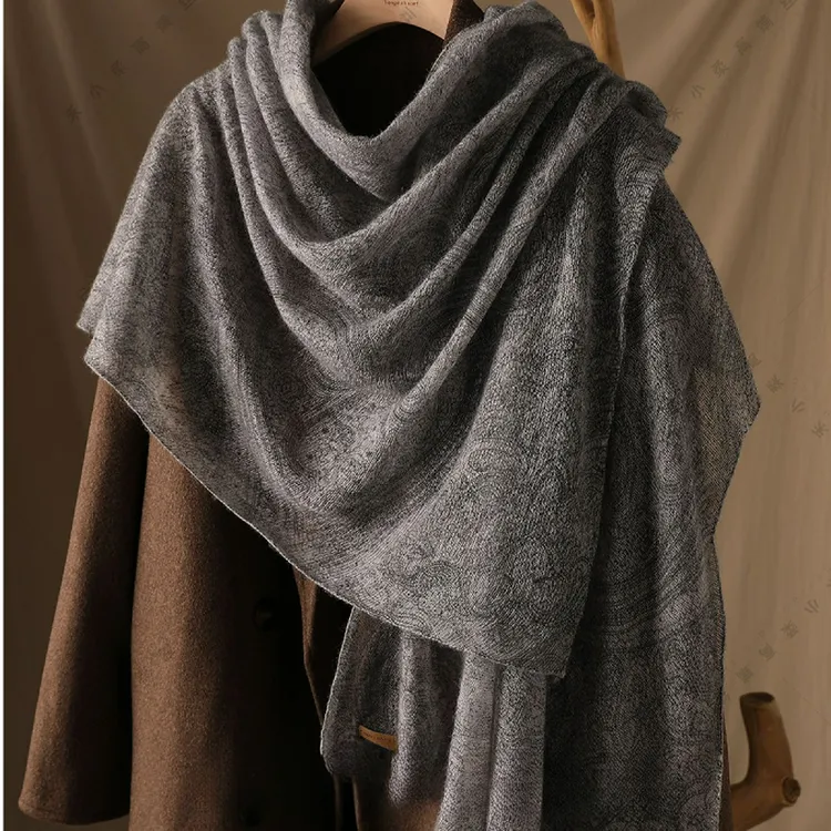 山羊绒LP意大利老钱风灰色180*60长巾围巾披肩蓬松针织保暖L181