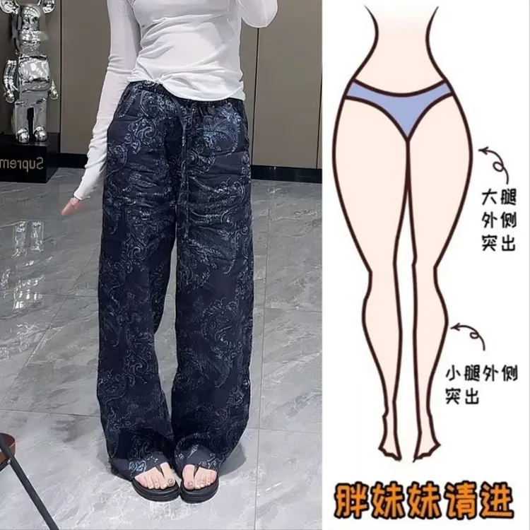 Aimeerosa/艾洛莎复古印花亚麻休闲裤女夏季个性潮流百搭直筒长裤