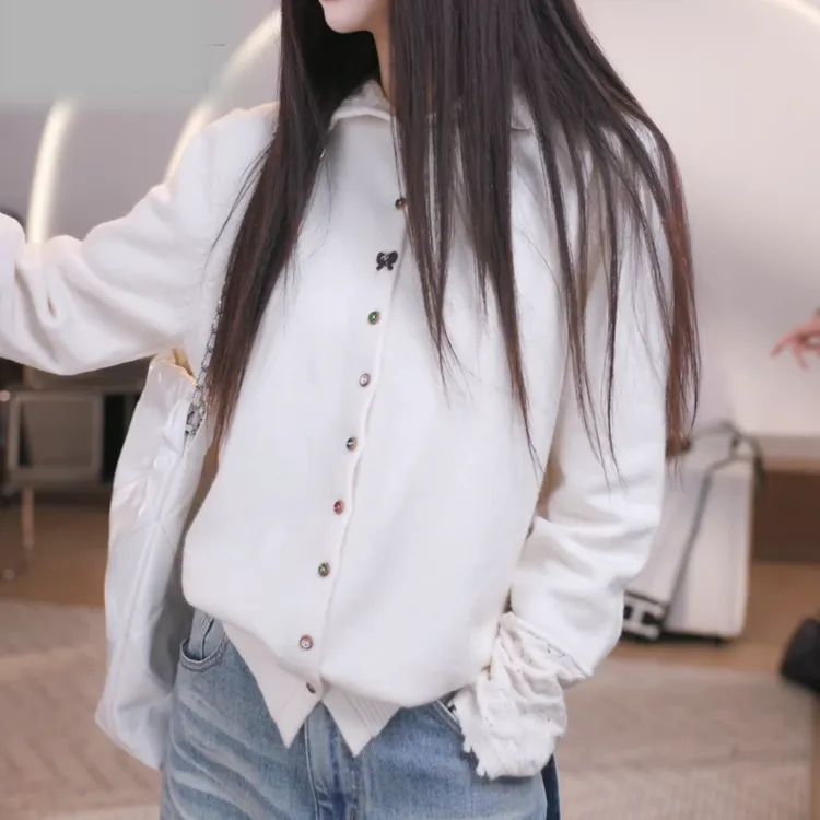 2026新款菱格拼接高领多色纽扣开衫菱格手袖针织上衣LK2509379