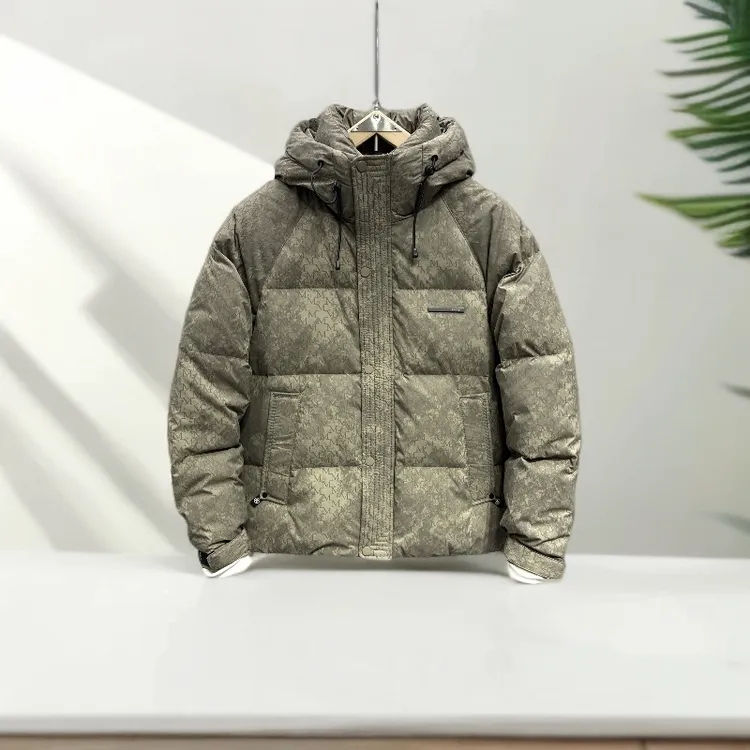 KANMALENLY/肯梅灵列冬季90白鸭绒花色连帽羽绒服男防寒欧货外套