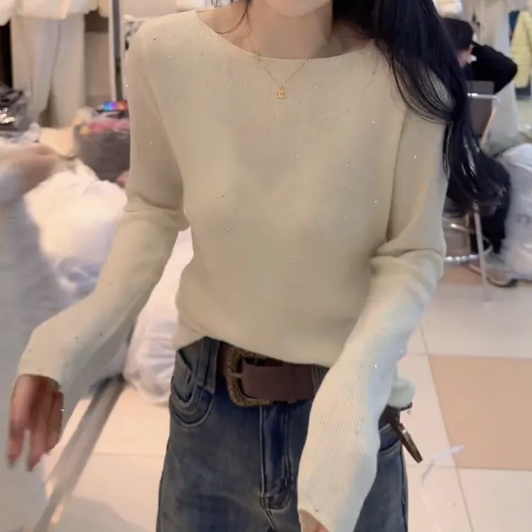 冬季百搭时尚气质韩系长袖亮晶晶圆领时尚毛针织衫LK2508482