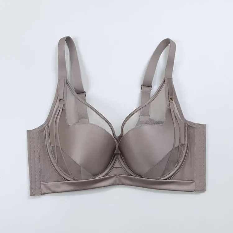 新款3337缎面无痕深V镂空薄杯内衣BC聚拢防下垂显小软圈性感文胸