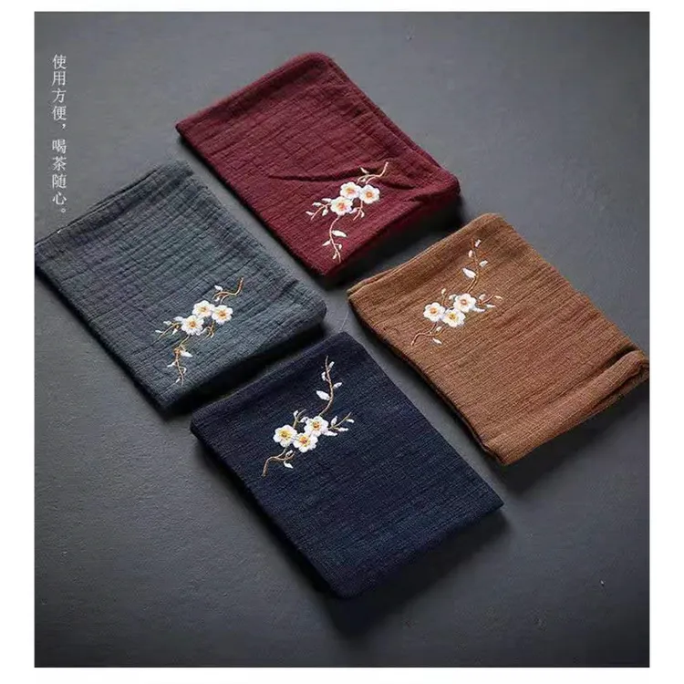 中式梅花小茶巾棉麻吸水茶布中国风点茶茶巾禅意茶道茶事养紫砂壶
