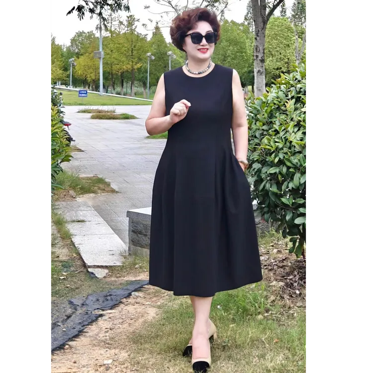 长裙连衣裙韩版拼接中长裙时尚显瘦纯色极简风无袖