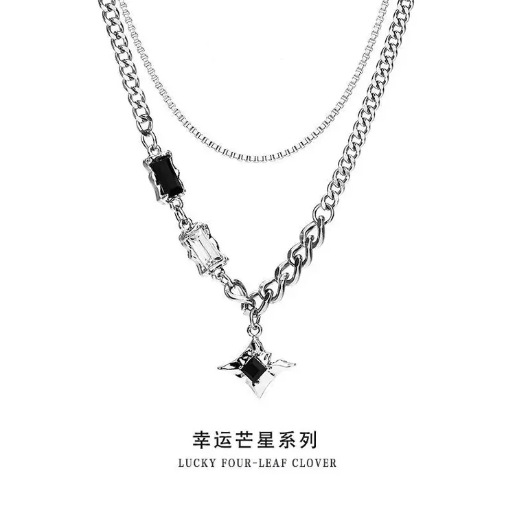 合金项链 芒星双层项链男款潮轻奢小众设计感嘻哈风情侣锁骨链