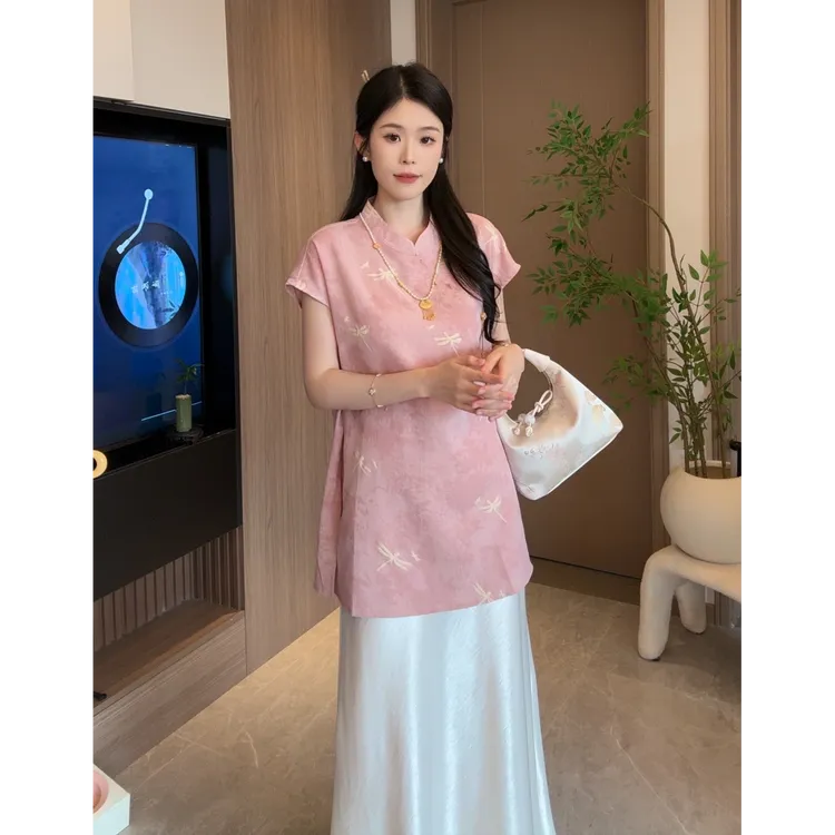 （欣欣）（蜻蜓）2025夏款小飞袖收腰盘口新中式国风小衫