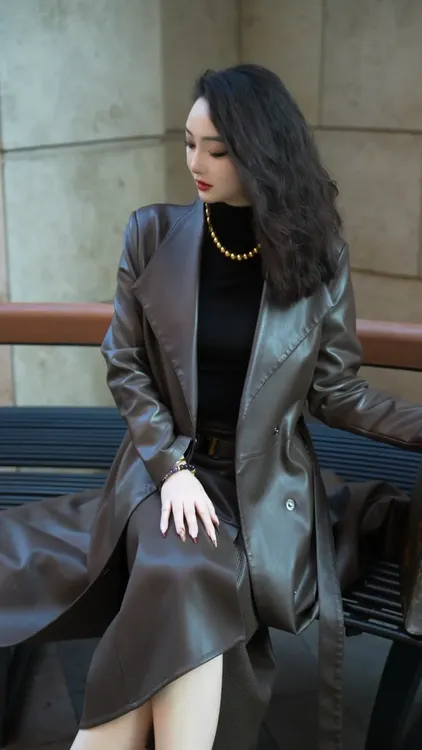 【工厂绵羊皮现货-加棉】海宁皮衣女长款显瘦韩版气质秋季风衣外套