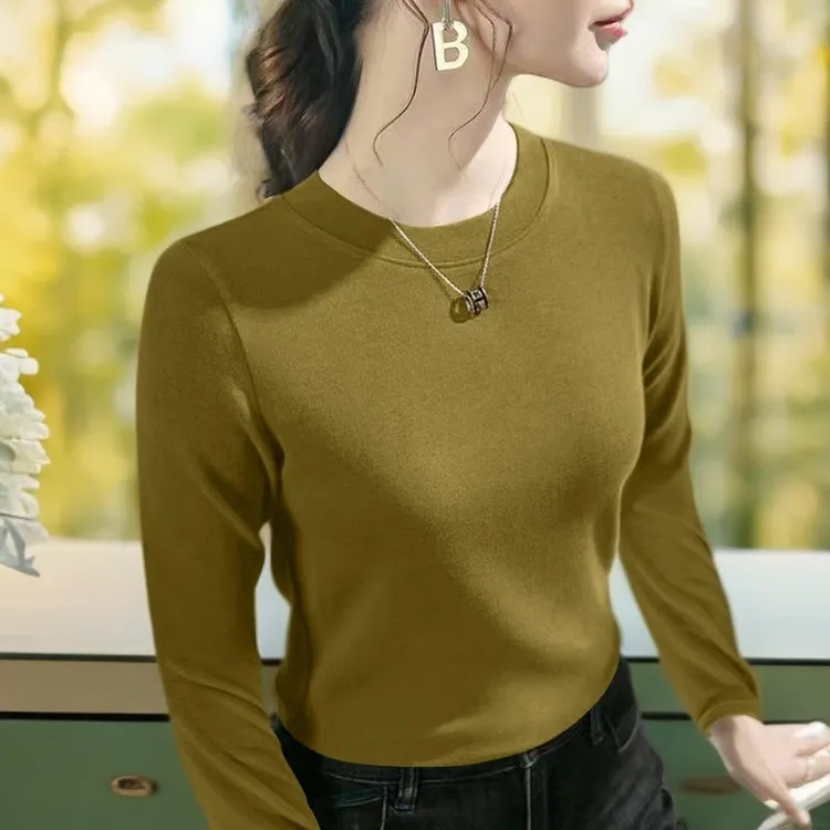 秋冬双面德绒打底衫女内搭2025爆款新款女士洋气百搭长袖圆领t恤