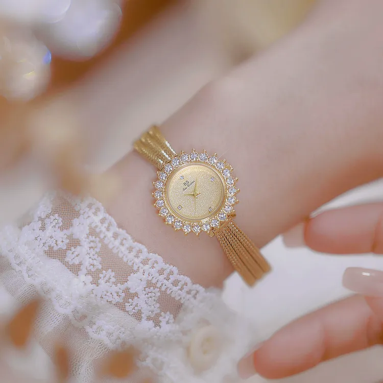 杜桑小花表女生经典银精致小巧镶钻女士麦穗手表埃及金防水高颜值
