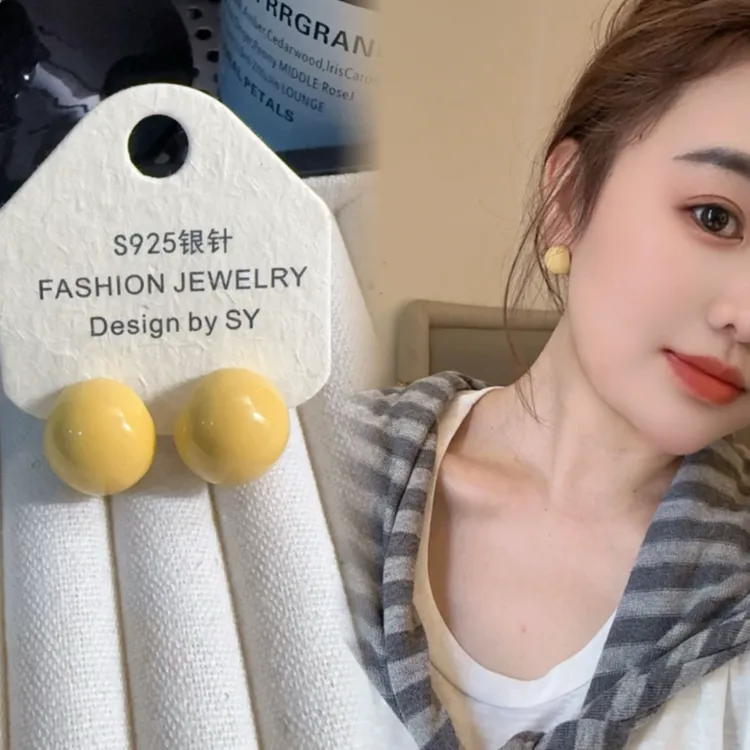 铜合金耳饰 925银针 夏天的颜色姜黄色c形简约时尚耳饰 F287商品图