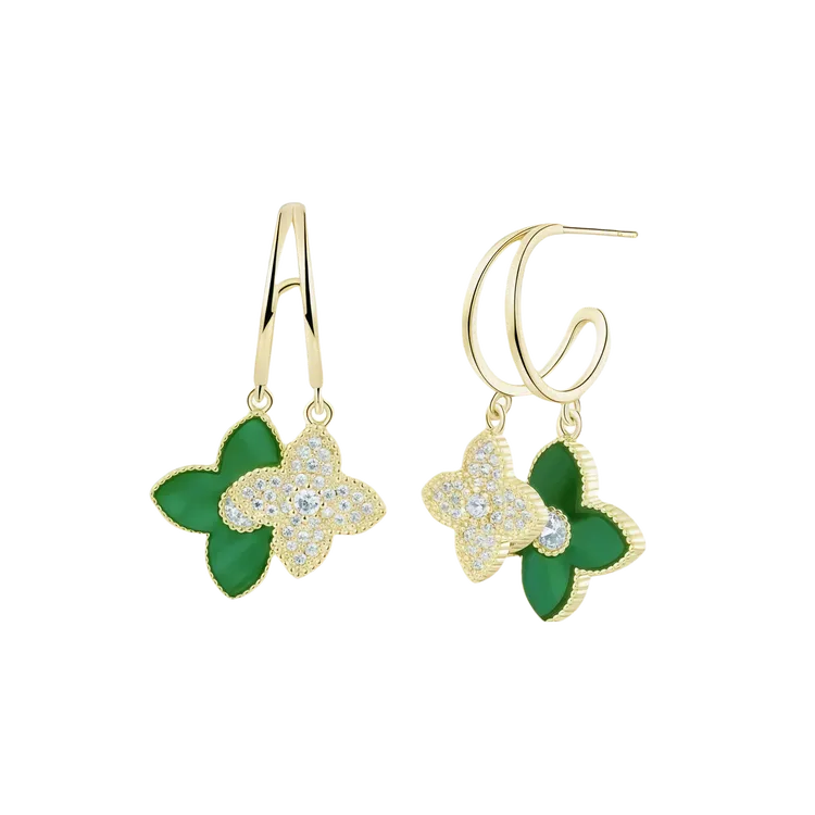 铜合金贝壳耳饰 镀K金清新精致耳钉女几何设计感简约绿色小众气质