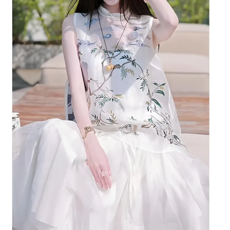 2025夏季新款优雅高级感新中式纯色印花国风禅意薄款小立领马甲女