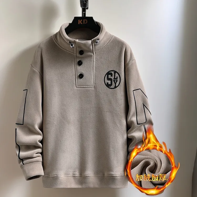 秋冬2025新款高档立领加绒卫衣男潮牌立领休闲外套青少年加厚冬装