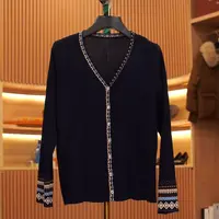 TT009民族风厚款拼色针织春季毛针织衫秋季长袖衫黑色