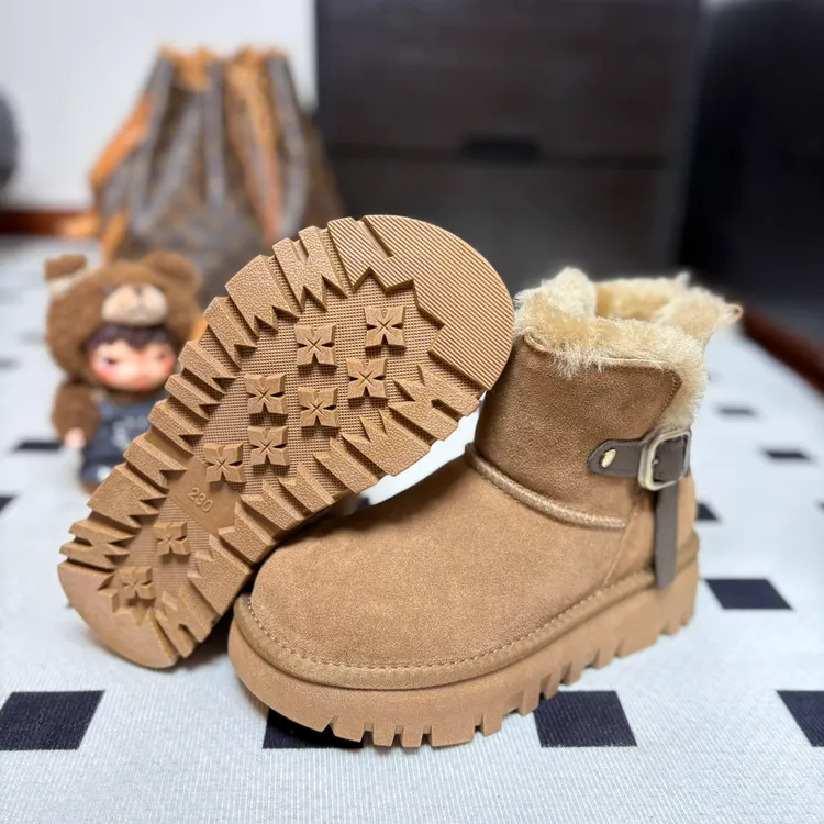 全羊毛厚底雪地靴防滑冬季中帮低帮中跟轻职风圆头时尚雪地靴套筒