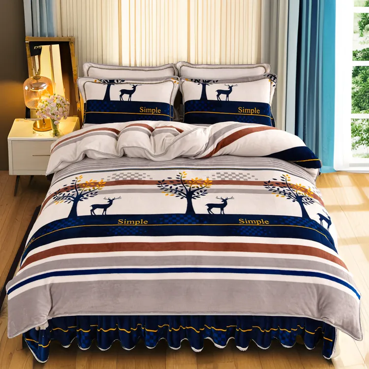 8斤加厚牛奶绒四件套珊瑚绒面料防静电保暖冬季双人1.8米床裙被套