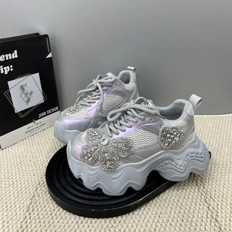 春季老爹鞋中口水钻时尚休闲鞋ins时尚百搭厚底老爹鞋网面透气