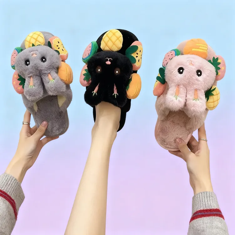 可爱小白兔棉拖鞋女2025新款秋冬季外穿居家室内防滑卡通毛毛拖鞋