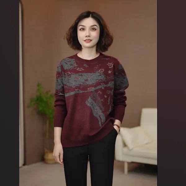 火袖G2250中老年女装针织毛衣女秋冬新款软糯舒适长袖内搭打底衫