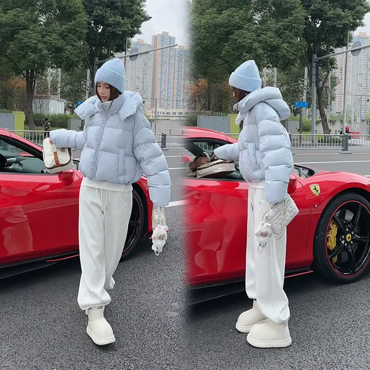 2025女装新款时尚韩版连帽棉服高级感加厚休闲长裤减龄洋气两件套