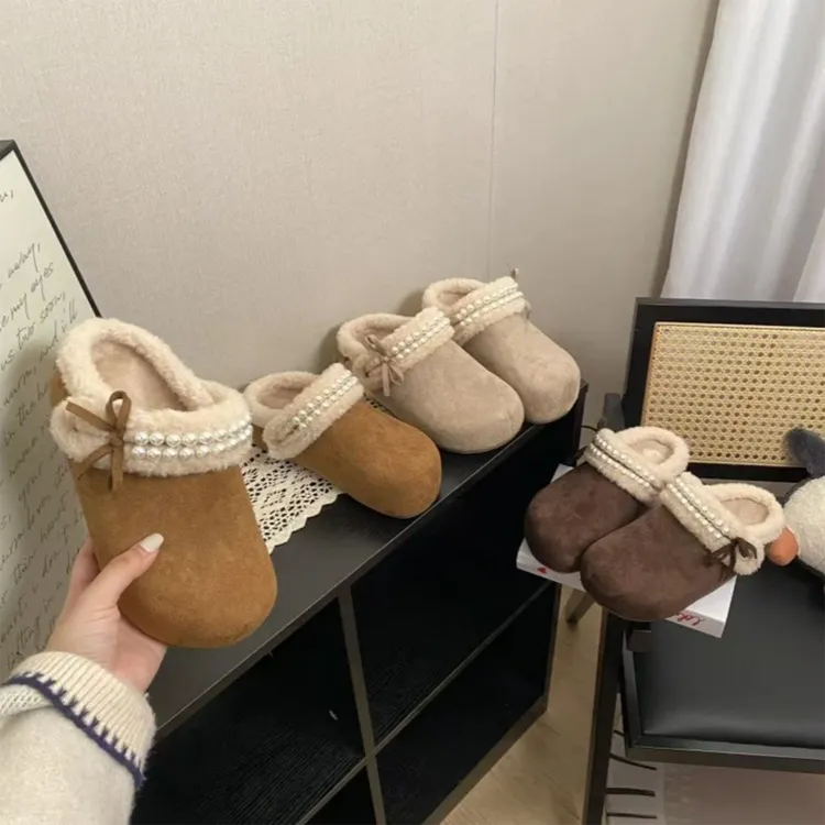 厚底加绒勃肯鞋毛毛拖鞋女外穿2025新款秋冬季保暖包头半拖棉拖鞋