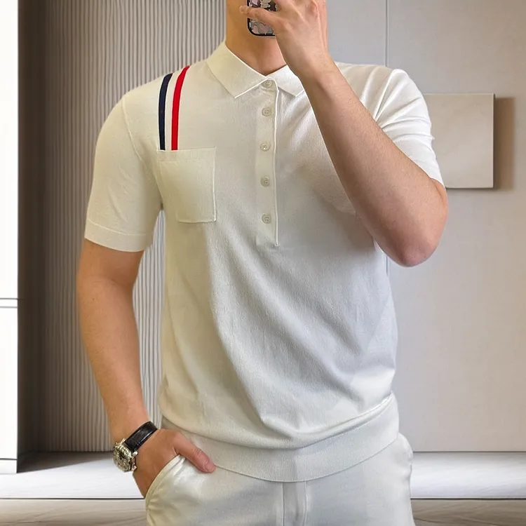 古帝特尼出品春夏款进口纱线条纹潮牌男士简约polo翻领短袖YS-130