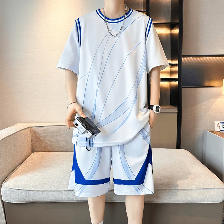 青少年短袖短裤套装男学生篮球服薄款休闲运动装半袖五分裤两件套