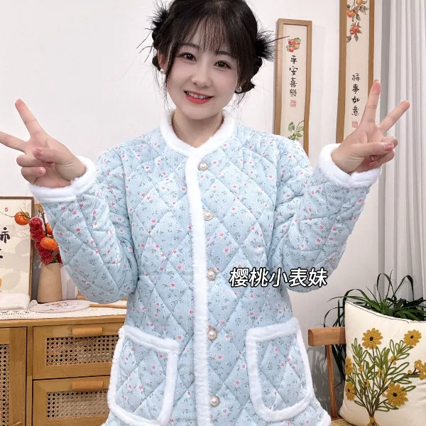 2025秋冬季新款欧棉绒时尚保暖碎花棉衣棉服