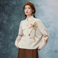 【商场品质】复古时髦有调性 慵懒高级感刺绣针织毛衫 CS 1052