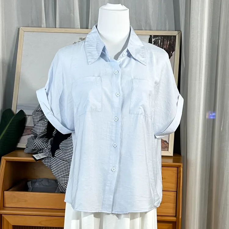 【知性淑女】女韩版宽松薄款短袖衬衫-807