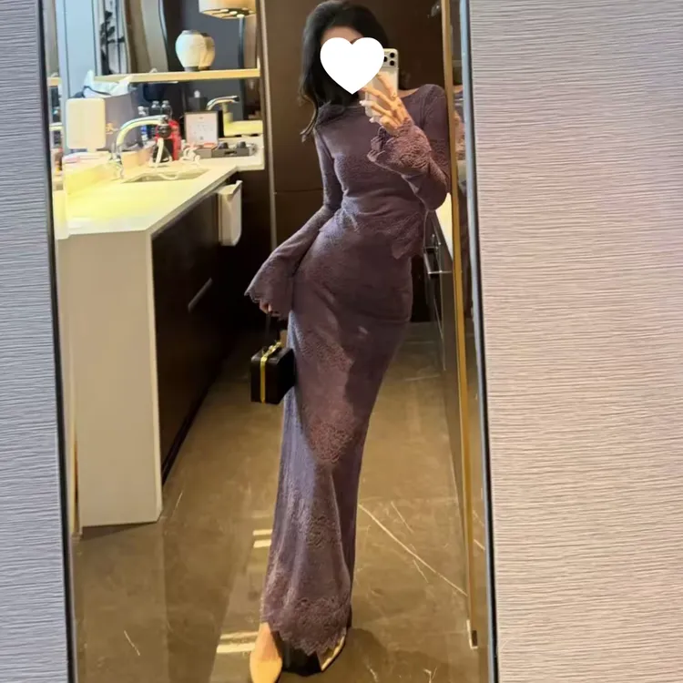 秋冬新款高级气质显瘦遮肉千金感淑女法式贵气蕾丝套装~6-8米运补