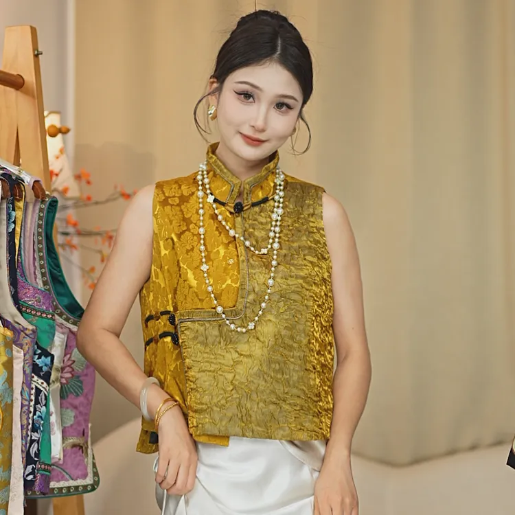 CHUNTIAN/赵赵【椿屿】2025新中式织锦提花中国风偏襟四季款马甲