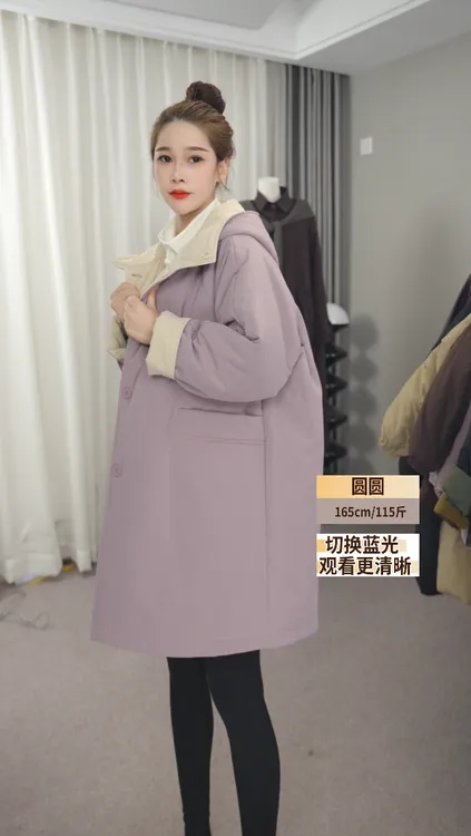 【圆圆家】2025门店冬季新款大码百搭时尚连帽双面加厚保暖棉衣外套