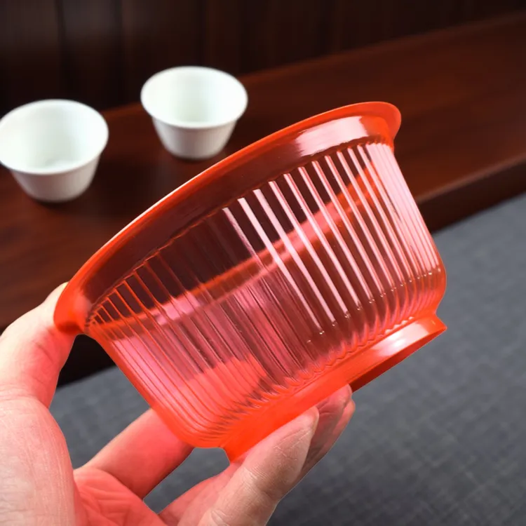 一次性塑料碗红色喜庆结婚酒席家用吃饭餐具加厚圆形塑胶透明汤碗